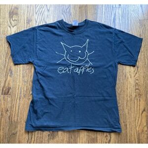 Cat Eat Apples T Shirt Adult Size Large Black Scribble Funny